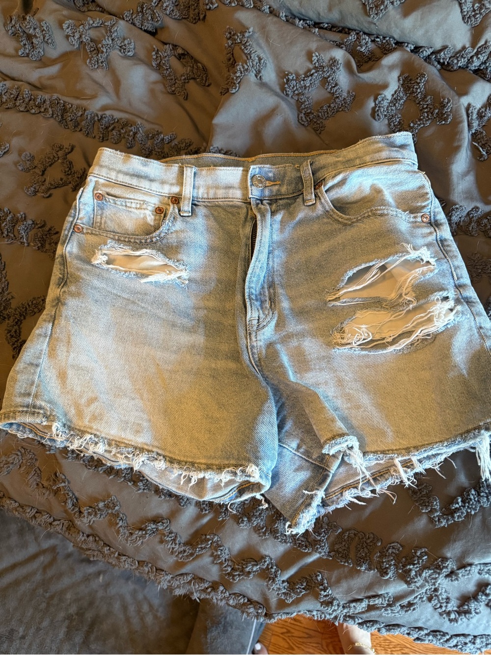 American Eagle Outfitters Light Blue Distressed Denim Shorts